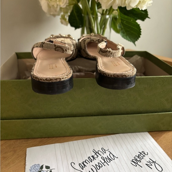 Gucci Beige Monogram Slingback Flats - Picture 4 of 6